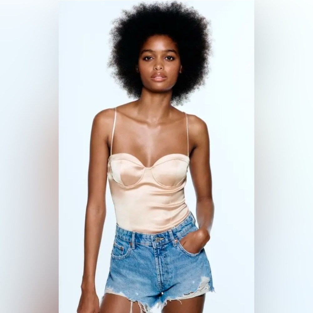 Zara Satin Bustier Bodysuit in Cream size Medium